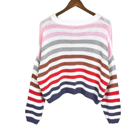 John + Jenn Colorful Striped Long Sleeve Boxy Chunky Knit Boutique Sweater - Picture 11 of 14